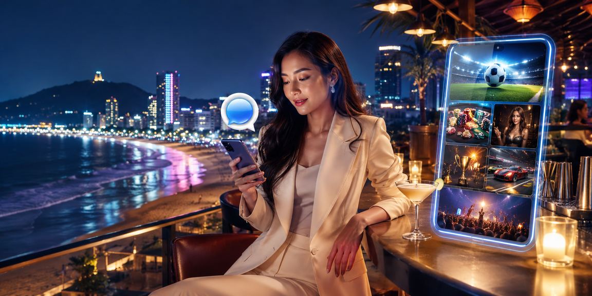 Người chơi sử dụng ứng dụng di động casino tại bãi biển Vũng Tàu